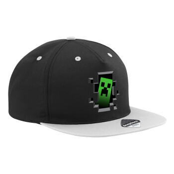 Minecraft creeper, Καπέλο Ενηλίκων Flat Snapback Μαύρο/Γκρι, (100% ΒΑΜΒΑΚΕΡΟ TWILL, ΕΝΗΛΙΚΩΝ, UNISEX, ONE SIZE)