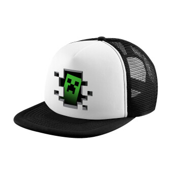 Minecraft creeper, Καπέλο παιδικό Soft Trucker με Δίχτυ ΜΑΥΡΟ/ΛΕΥΚΟ (POLYESTER, ΠΑΙΔΙΚΟ, ONE SIZE)