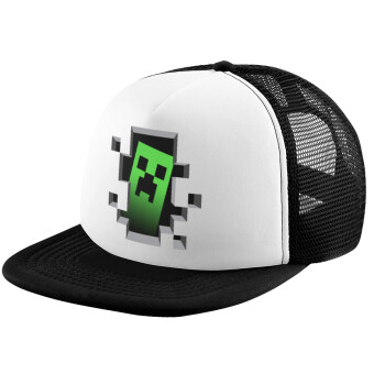 Minecraft creeper, Child's Soft Trucker Hat with BLACK/WHITE Mesh (POLYESTER, CHILD, ONE SIZE)