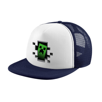 Minecraft creeper, Adult Soft Trucker Hat with Dark Blue/White Mesh (POLYESTER, ADULT, UNISEX, ONE SIZE)