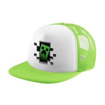 Minecraft creeper, Child's Soft Trucker Hat with Green/White Mesh (POLYESTER, CHILDREN'S, ONE SIZE)