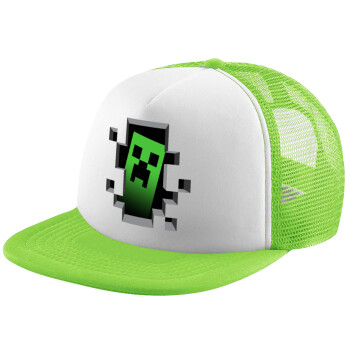 Minecraft creeper, Adult Soft Trucker Hat with Mesh GREEN/WHITE (POLYESTER, ADULT, ONE SIZE)