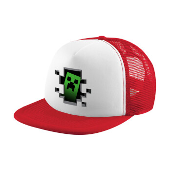 Minecraft creeper, Καπέλο παιδικό Soft Trucker με Δίχτυ ΚΟΚΚΙΝΟ/ΛΕΥΚΟ (POLYESTER, ΠΑΙΔΙΚΟ, ONE SIZE)