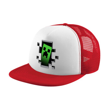 Minecraft creeper, Καπέλο παιδικό Soft Trucker με Δίχτυ ΚΟΚΚΙΝΟ/ΛΕΥΚΟ (POLYESTER, ΠΑΙΔΙΚΟ, ONE SIZE)