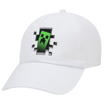 Minecraft creeper, Adult Baseball Cap White 5-panel (POLYESTER, ADULT, UNISEX, ONE SIZE)