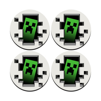 Minecraft creeper, SET of 4 round wooden coasters (9cm)