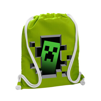 Minecraft creeper, Τσάντα πλάτης πουγκί GYMBAG LIME GREEN, με τσέπη (40x48cm) & χονδρά κορδόνια