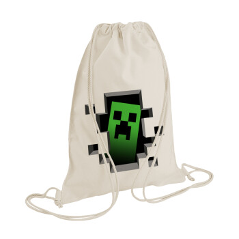 Minecraft creeper, Τσάντα πλάτης πουγκί GYMBAG natural (28x40cm)