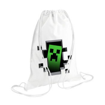 Minecraft creeper, Τσάντα πλάτης πουγκί GYMBAG λευκή (28x40cm)