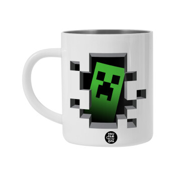 Minecraft creeper, Λευκή Ανοξείδωτη Μεταλλική Κούπα 450ml - Διπλού Τοιχώματος 