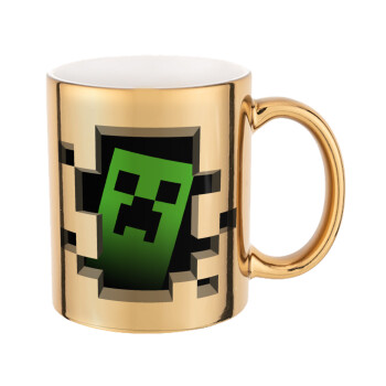 Minecraft creeper, Mug ceramic, gold mirror, 330ml