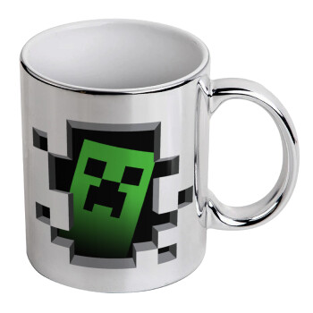 Minecraft creeper, Mug ceramic, silver mirror, 330ml