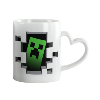 Minecraft creeper, Mug heart handle, ceramic, 330ml