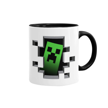 Minecraft creeper, Κούπα χρωματιστή μαύρη, κεραμική, 330ml
