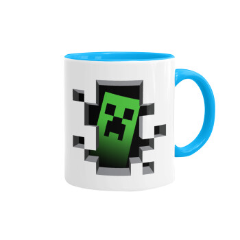 Minecraft creeper, Mug colored light blue, ceramic, 330ml
