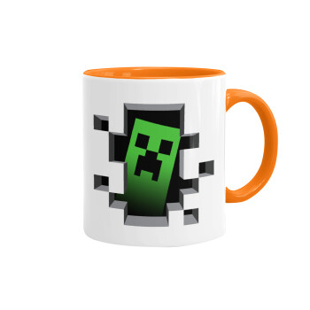 Minecraft creeper, Mug colored orange, ceramic, 330ml
