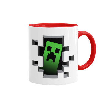Minecraft creeper, Mug colored red, ceramic, 330ml