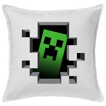 Minecraft creeper, Μαξιλάρι καναπέ ΛΕΥΚΟ 100% βαμβάκι, περιέχεται το γέμισμα (50x50cm)