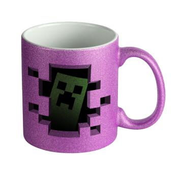 Minecraft creeper, Κούπα Μωβ Glitter που γυαλίζει, κεραμική, 330ml