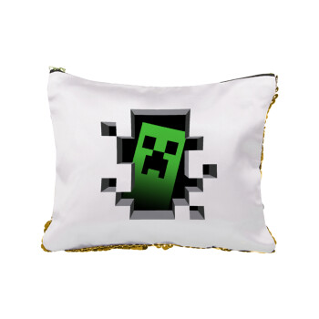 Minecraft creeper, Sequin Gold Pouch Cosmetic Bag