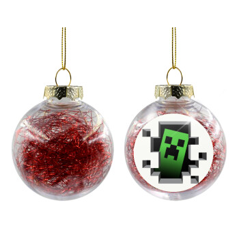 Minecraft creeper, Transparent Christmas tree ball ornament with red filling 8cm