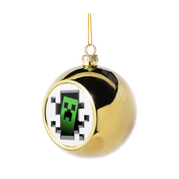 Minecraft creeper, Golden Christmas tree ball ornament 8cm