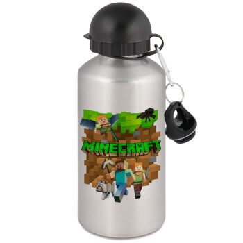 Minecraft characters, Μεταλλικό παγούρι νερού, Ασημένιο, αλουμινίου 500ml