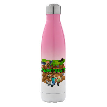 Minecraft characters, Metal mug thermos Pink/White (Stainless steel), double wall, 500ml