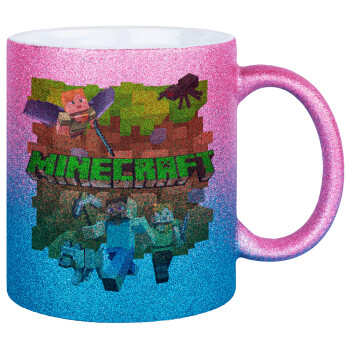 Minecraft characters, Κούπα Χρυσή/Μπλε Glitter, κεραμική, 330ml