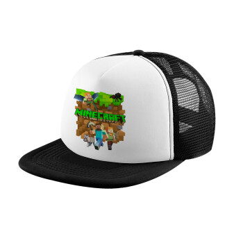 Minecraft characters, Καπέλο παιδικό Soft Trucker με Δίχτυ ΜΑΥΡΟ/ΛΕΥΚΟ (POLYESTER, ΠΑΙΔΙΚΟ, ONE SIZE)