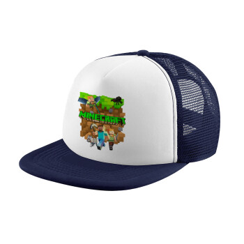 Minecraft characters, Adult Soft Trucker Hat with Dark Blue/White Mesh (POLYESTER, ADULT, UNISEX, ONE SIZE)