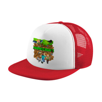 Minecraft characters, Καπέλο παιδικό Soft Trucker με Δίχτυ ΚΟΚΚΙΝΟ/ΛΕΥΚΟ (POLYESTER, ΠΑΙΔΙΚΟ, ONE SIZE)