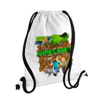 Minecraft characters, Τσάντα πλάτης πουγκί GYMBAG λευκή, με τσέπη (40x48cm) & χονδρά κορδόνια