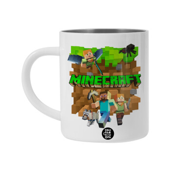 Minecraft characters, Λευκή Ανοξείδωτη Μεταλλική Κούπα 450ml - Διπλού Τοιχώματος 