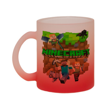 Minecraft characters, Κούπα γυάλινη δίχρωμη με βάση το κόκκινο ματ, 330ml
