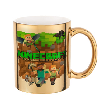 Minecraft characters, Mug ceramic, gold mirror, 330ml