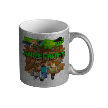 Minecraft characters, Κούπα Ασημένια Glitter που γυαλίζει, κεραμική, 330ml