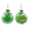 Transparent Christmas tree ball ornament with green filling 8cm