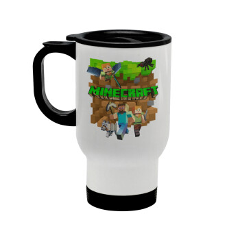 Minecraft characters, Stainless steel travel mug with lid, double wall white 450ml