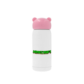 Minecraft logo green, Pink stainless steel thermal flask, 320ml