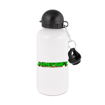 Minecraft logo green, Metal water bottle, White, aluminum 500ml
