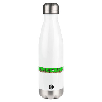 Minecraft logo green, Metal mug thermos White (Stainless steel), double wall, 500ml