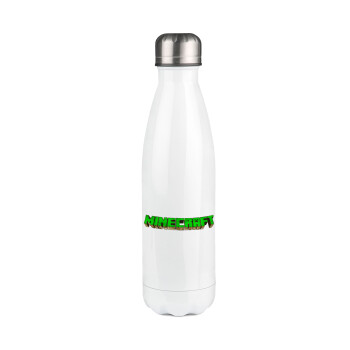 Minecraft logo green, Metal mug thermos White (Stainless steel), double wall, 500ml