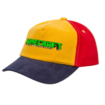 Minecraft logo green, Children's Baseball Cap, 100% Cotton Drill, Yellow/Blue/Red (COTTON, CHILDREN'S, ONE SIZE)