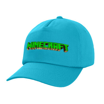 Minecraft logo green, Καπέλο παιδικό Baseball, 100% Βαμβακερό Twill, Γαλάζιο (ΒΑΜΒΑΚΕΡΟ, ΠΑΙΔΙΚΟ, UNISEX, ONE SIZE)