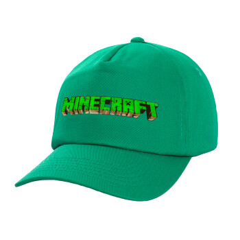 Minecraft logo green, Καπέλο παιδικό Baseball, 100% Βαμβακερό Twill, Πράσινο (ΒΑΜΒΑΚΕΡΟ, ΠΑΙΔΙΚΟ, UNISEX, ONE SIZE)
