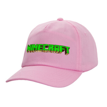 Minecraft logo green, Καπέλο παιδικό casual μπειζμπολ, 100% Βαμβακερό Twill, ΡΟΖ (ΒΑΜΒΑΚΕΡΟ, ΠΑΙΔΙΚΟ, ONE SIZE)