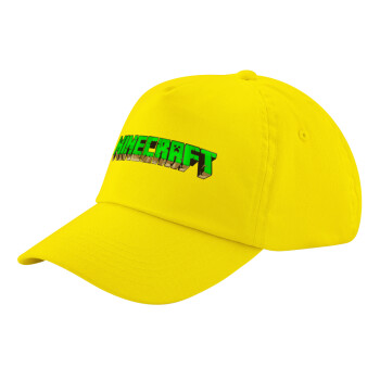 Minecraft logo green, Child's Baseball Cap, 100% Cotton Twill, Yellow (COTTON, CHILD, UNISEX, ONE SIZE)