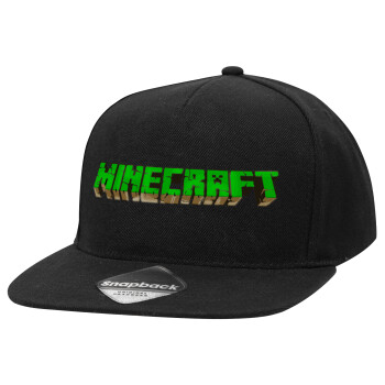 Minecraft logo green, Καπέλο Ενηλίκων Flat Snapback Μαύρο, (100% ΒΑΜΒΑΚΕΡΟ TWILL, ΕΝΗΛΙΚΩΝ, UNISEX, ONE SIZE)