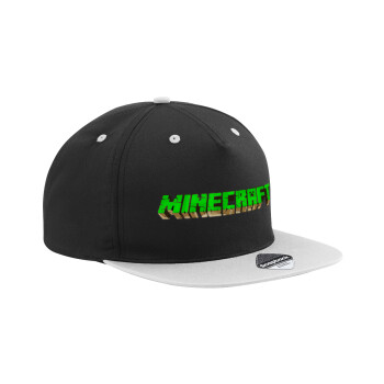 Minecraft logo green, Adult Flat Snapback Hat Black/Grey, (100% COTTON TWILL, ADULT, UNISEX, ONE SIZE)